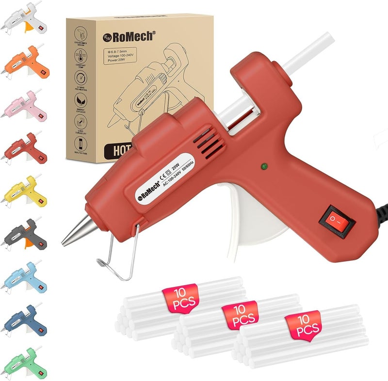 ROMECH 20W Mini Hot Glue Gun with 30 Glue Sticks Set, Fast Preheating Hot Glue Gun Kit Heavy Duty Gluegun for Craft, DIY, Repairs (Red) - Image 1